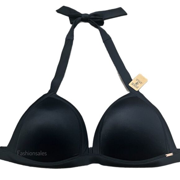 Victoria’s Secret Pink Swim Push Up Triangle Padded Bra Bikini Top Black XXL - Picture 1 of 8